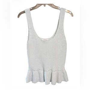 Blu Pepper Knit Peplum Tank Top White Sleeveless Scoop Neck Lightweight Size L